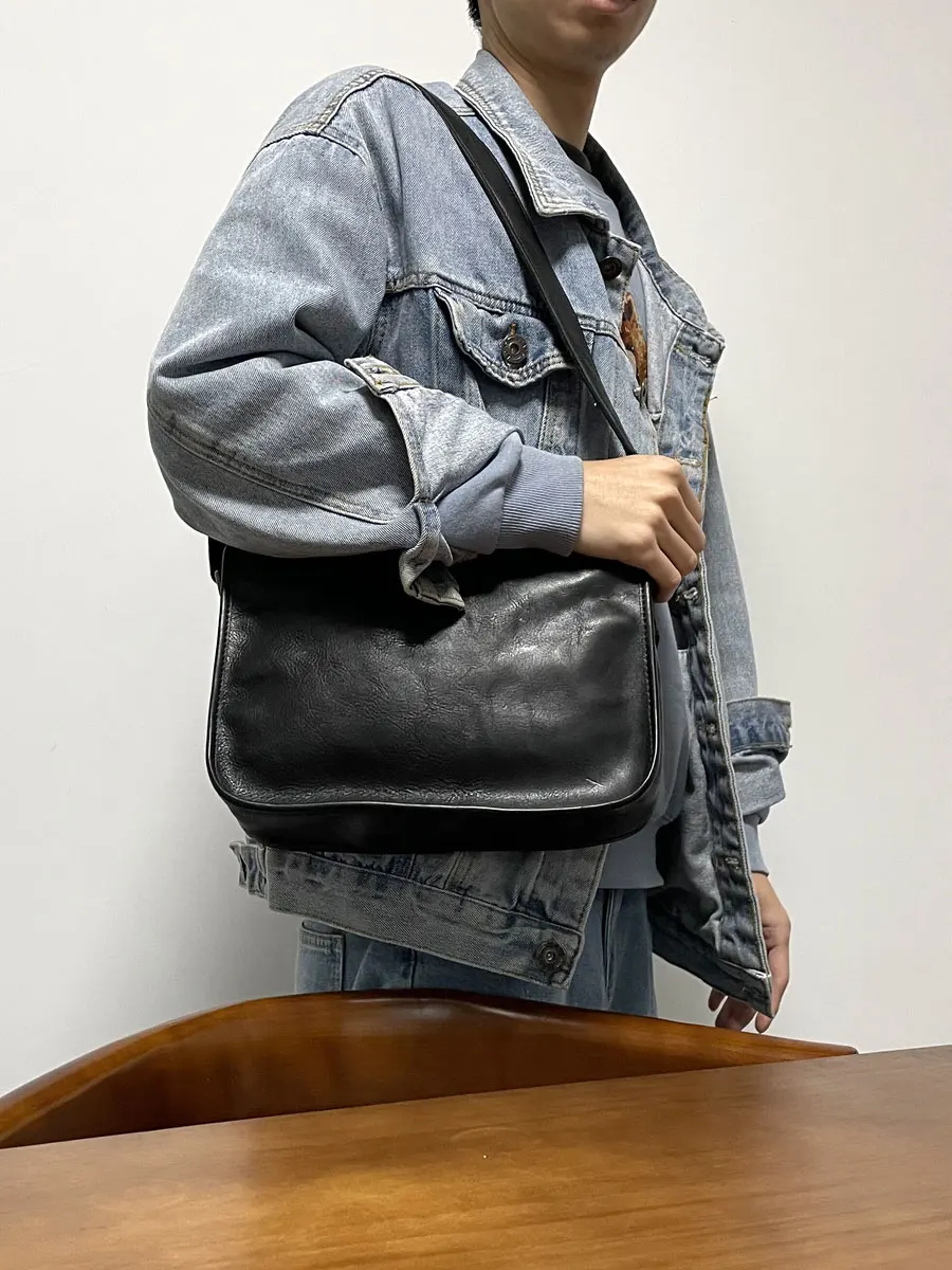 simple casual high-quality first layer cowhide men's messenger bag Outdoor work luxury handmade genuine leather shoulder bag
