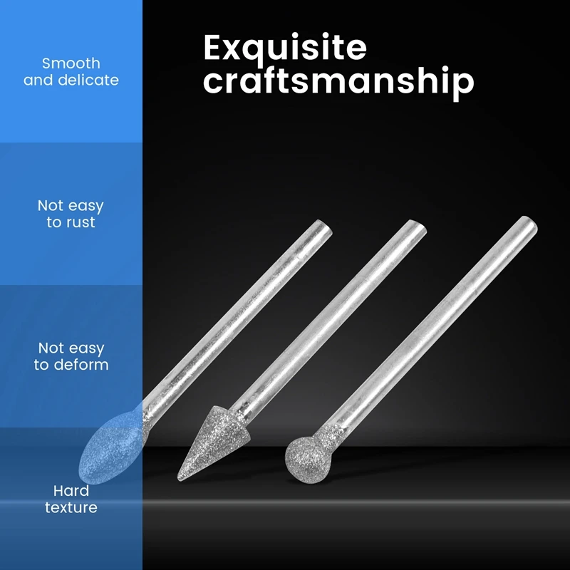 Diamond Burr Stone Carving Set, ferramenta rotativa Dremel, haste para polimento, pedra de gravura, 40 pcs, 1/8"