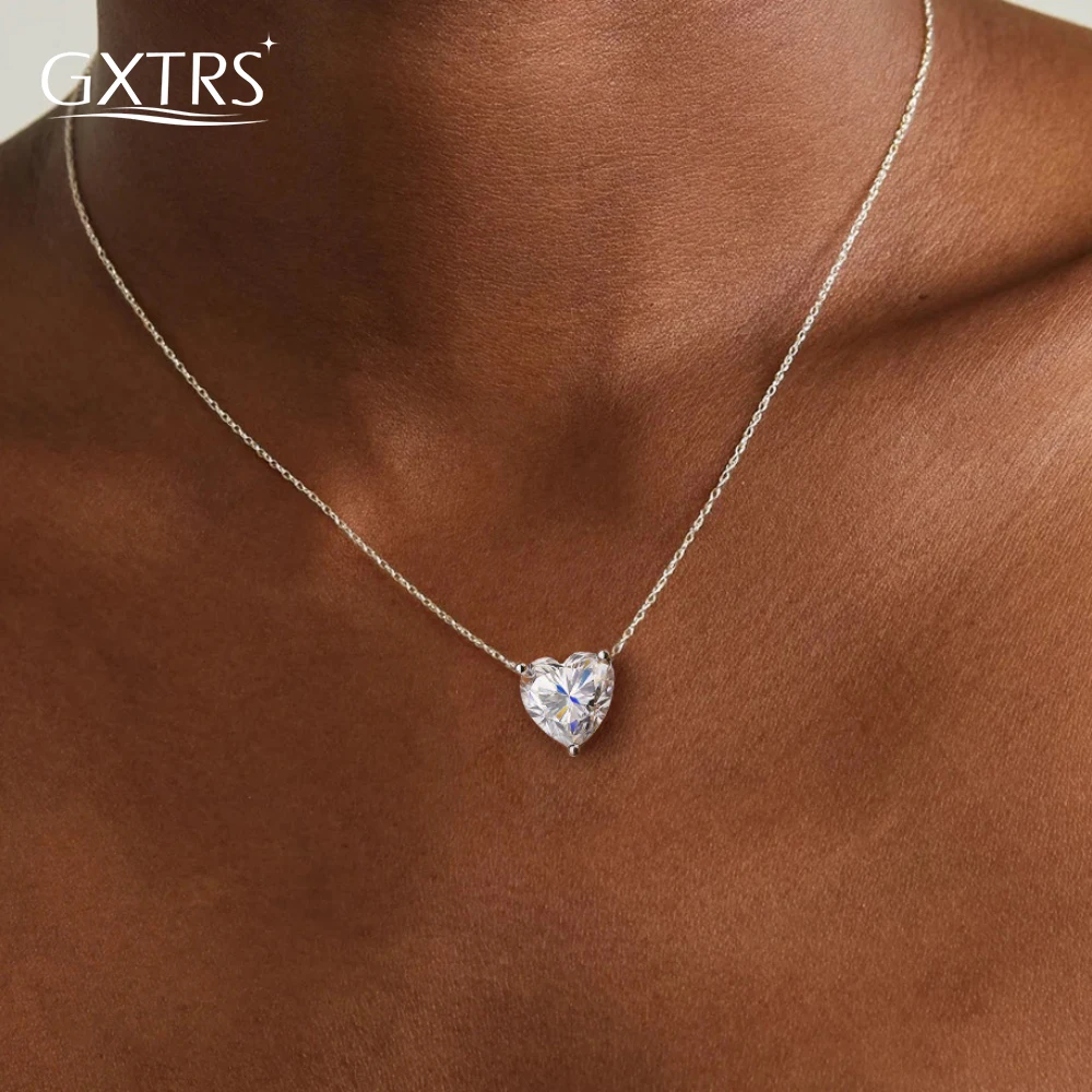 

GXTRS 1/2/3CT Heart Moissanite Necklaces For Women 925 Sterling Silver Lab Diamond Wedding Chains Gifts 18K Plated Fine Jewelry