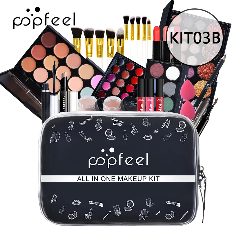 Set di Kit per il trucco, Set di cosmetici, Palette di ombretti, Set di lucidalabbra, rossetto liquido, spugna per il trucco, fondotinta, correttore, sopracciglio