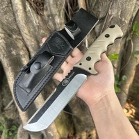 Outdoor camping straight knife 8CR15 high hardness blade with leather cover suitable for outdoor survival