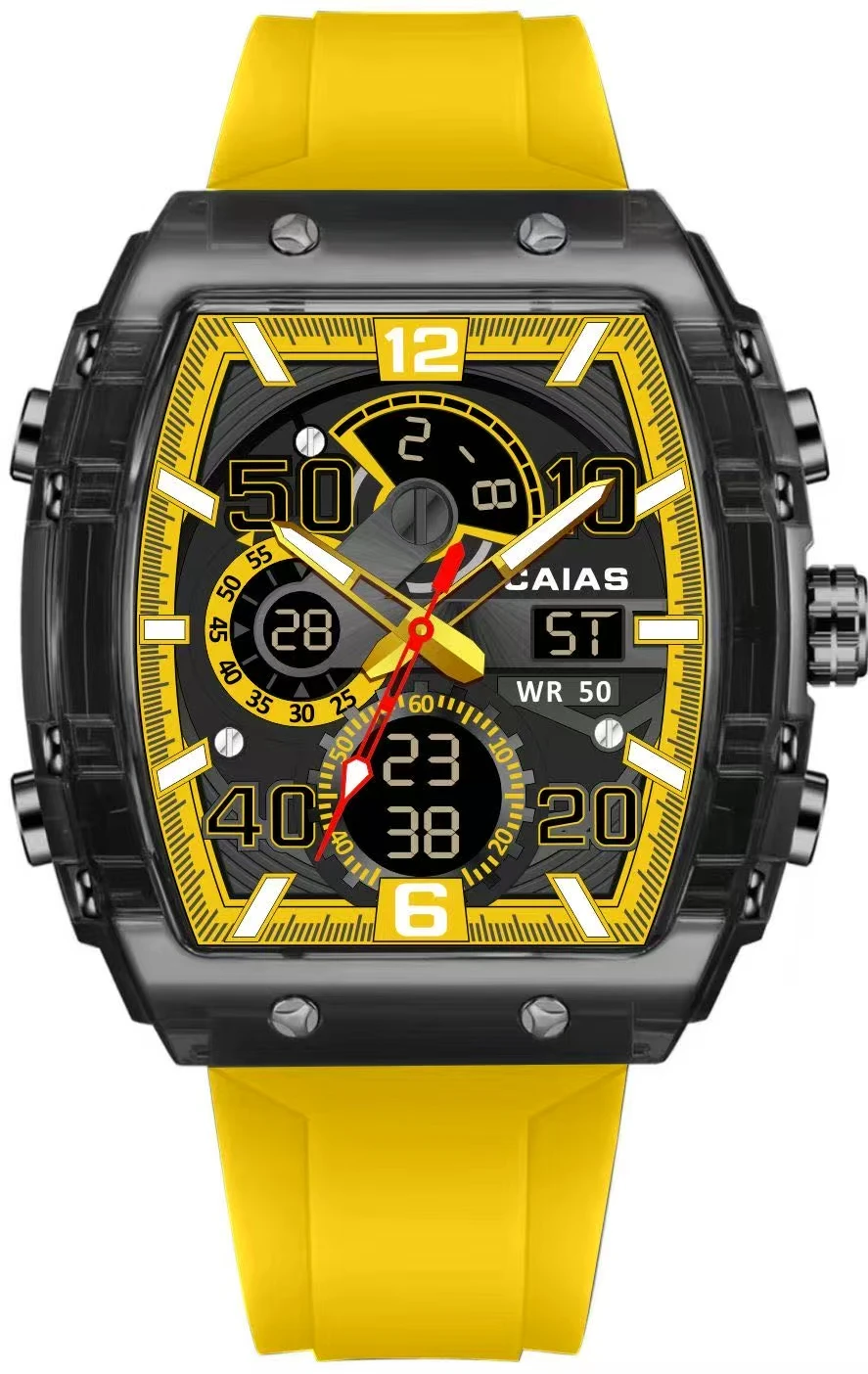 CAIAS Unisex Sports & Casual Watch: LED Dual Display, World Time, Large Dial, Oak Series