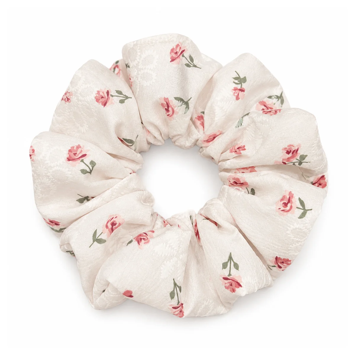 creamy-blush-ivory-pink-rosebud-jacquard-look-wide-single-layer-hair-scrunchie