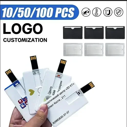 10/50/100pcs/lot Free Custom Logo 8G16GB32GB64GB128GB Flash Drive Credit Card Pendrive Business Name Shaped 3.0 USB Memory Stick