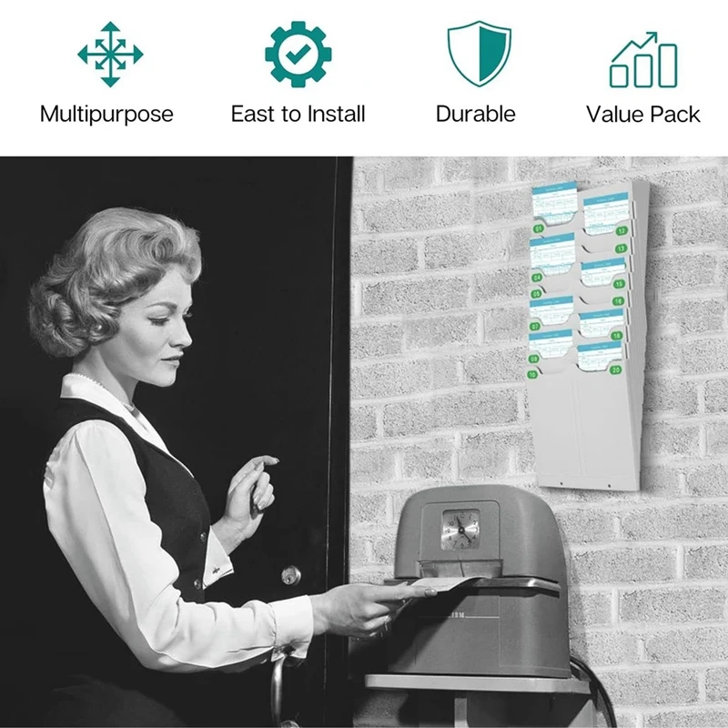 T04C-Retractable Attendance Rack Punch Card Holder Attendance Card Holder 20 Position Punch Card Holder Card Holder Employee