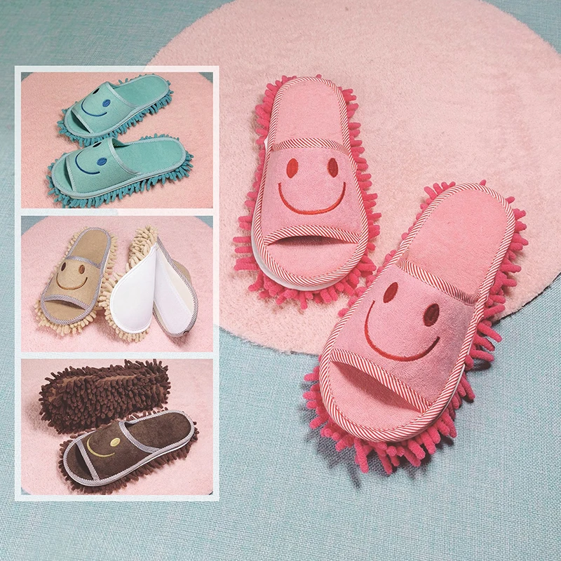 Smile Face Mopping Slippers Washable Cleaning Floor Dusting Slippers Detachable Lazy Mop Shoes Floor Cleaning Tools