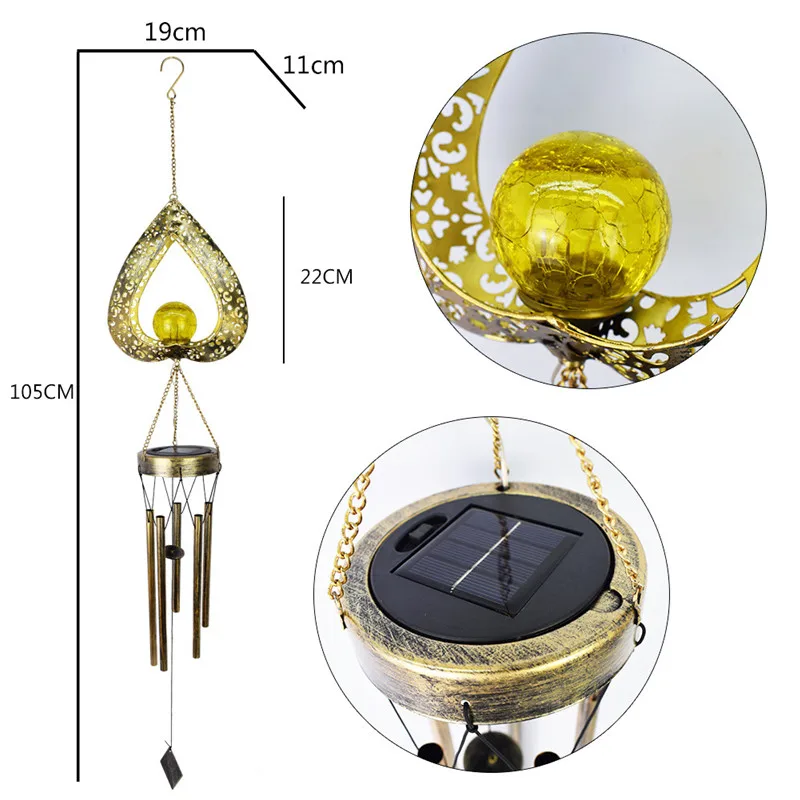 Solar Iron Wind Chime Lamp, Hollow Solar Floodlight, Estilo europeu, Ao ar livre, impermeável, Lâmpada de jardim decorativa