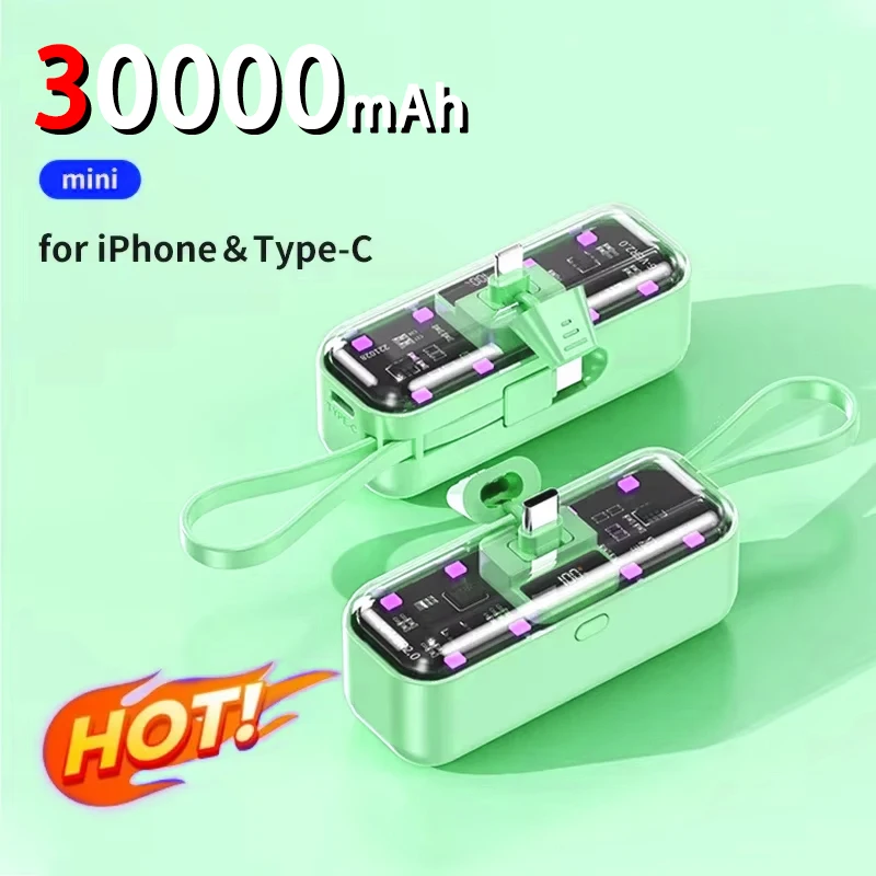 

Портативный внешний аккумулятор емкостью 30000 мАч, быстрая зарядка PD, 22,5 Вт, съемный кабель USB-C-типа, подходит для iPhone12 13 14 15 Samsung Xiaomi