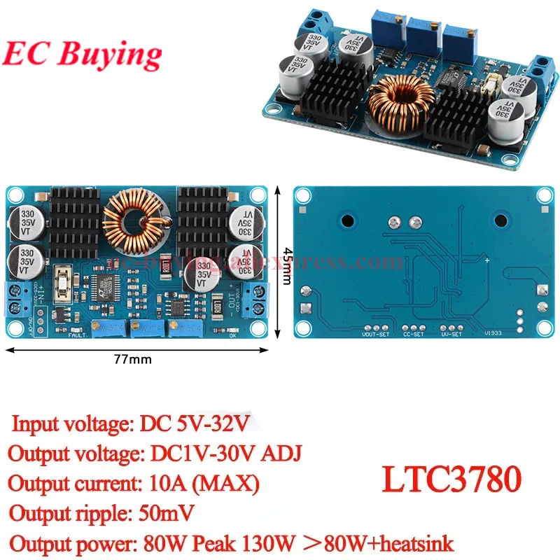 LTC3780 DC-DC 5-32V na 1V-30V 10A 8A Automatyczny Konwerter Step UP Down Boost Buck Ładowarka Moduł Zasilania Samochodowa Ł