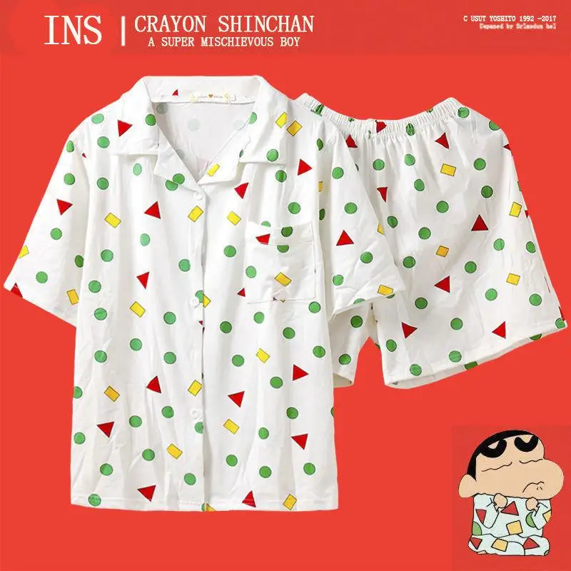 Kawaii Cute Crayon Shin-Chan Pajamas Long Sleeved Pants Short Sleeved Shorts Loose Comfortable Girl Birthday Gift Girlfriend