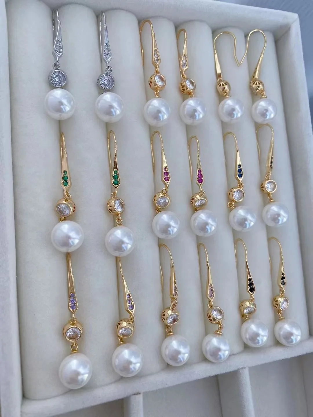 5 Pairs,Trend Shell Pearl Zircon Dangle Earring for Women Luxury Gold Silver Color Fashion Elegant Lady Jewelry