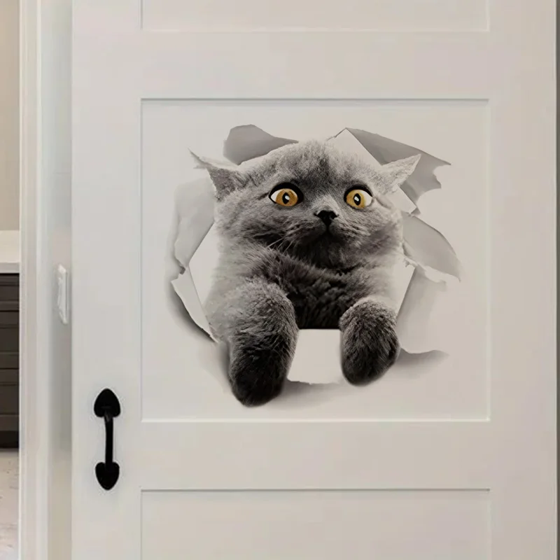 

Интерьерная наклейка для декора Серый кот на холодильник Cat Sticker, Water-proof Decal for Wall, Cabinet,Door,Toilet,Car,Laptop