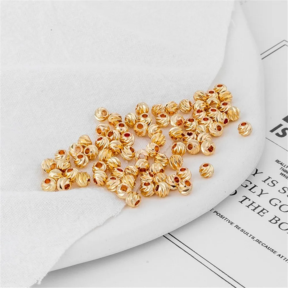 

100pcs 3mm, 4mm 14K Gold Wrapped Horizontal Cut Flower Beads, Round Beads, Separated Beads, DIY Jewelry Accessories