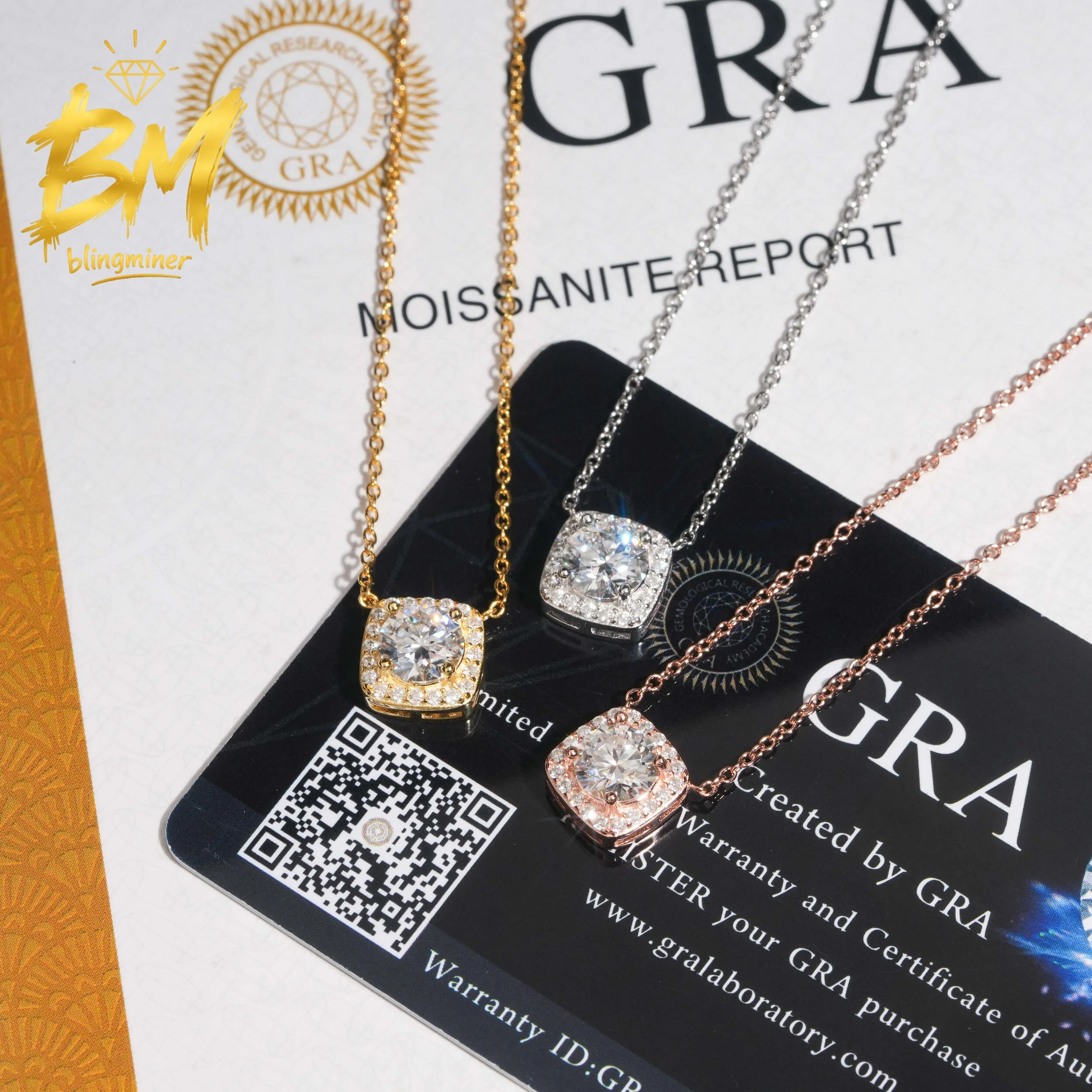 Blingminer 6.5mm Round VVS Moissanite Necklaces For Women S925 Silver Jewelry Pass Diamonds Tester With GRA Free Shipping