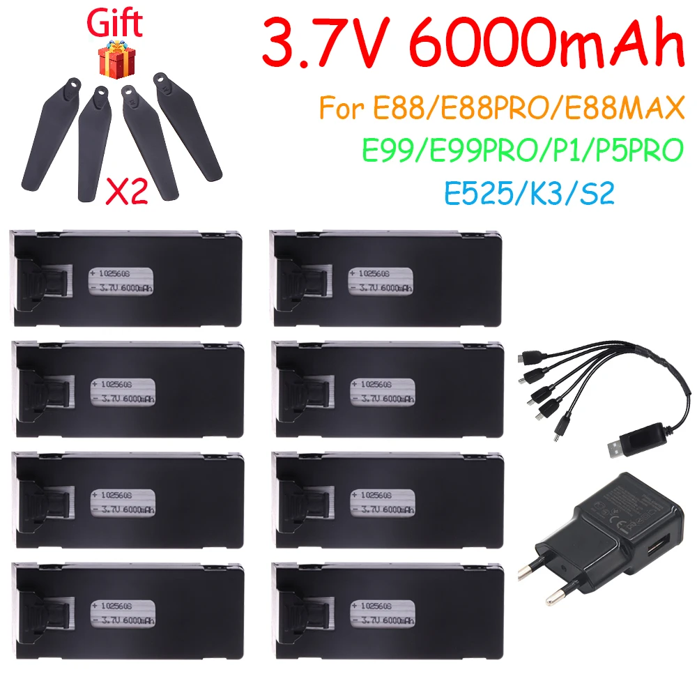 Rechargeable 3.7V 6000mAh E88PRO Battery an Charger For RC Drone E88 E99 E99PRO P1 K3 P10 A13 E525 RC Quadcopter Parts Batteries