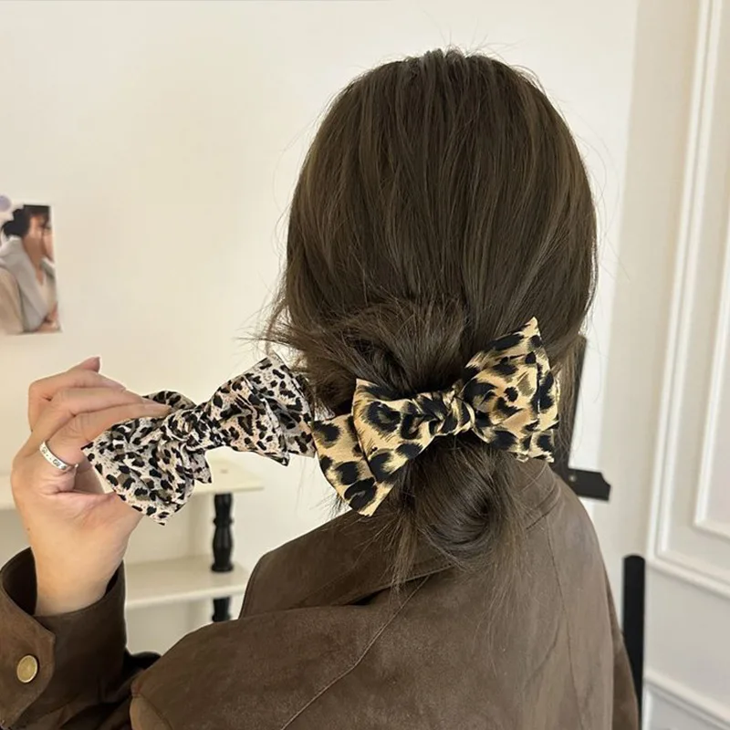 Pinza para el pelo con lazo y estampado de leopardo Vintage para mujer, moño avanzado para el pelo, accesorios para el cabello versátiles a la moda en la parte posterior de la cabeza, 2025