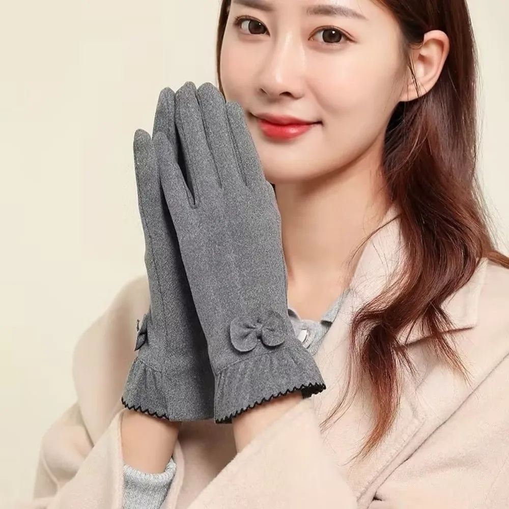 Simple Thickened Suede Velvet Gloves Full Finger Touch Screen Gloves Solid Color Keep Warm Winter Mittens Driving