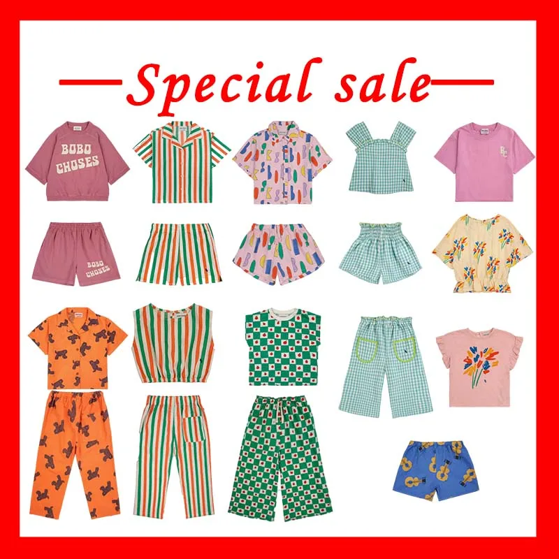 

Специальная распродажа, детский костюм, лето 2024, повседневный костюм-рубашка из чистого хлопка для мальчиков и девочек, детские топы и штаны, комплект из двух предметов