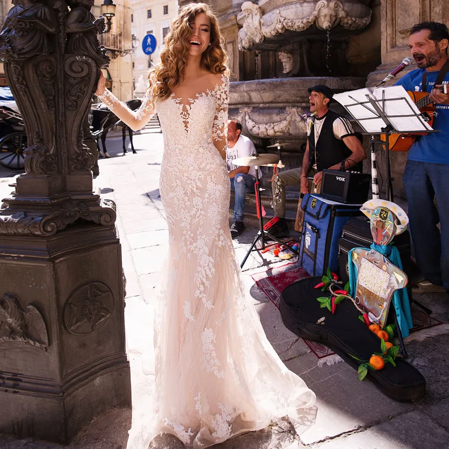 Robe de soirée sirène en dentelle à manches longues, robe de princesse, robe de soirée, mariage, vintage, luxe, éducatif, 2024