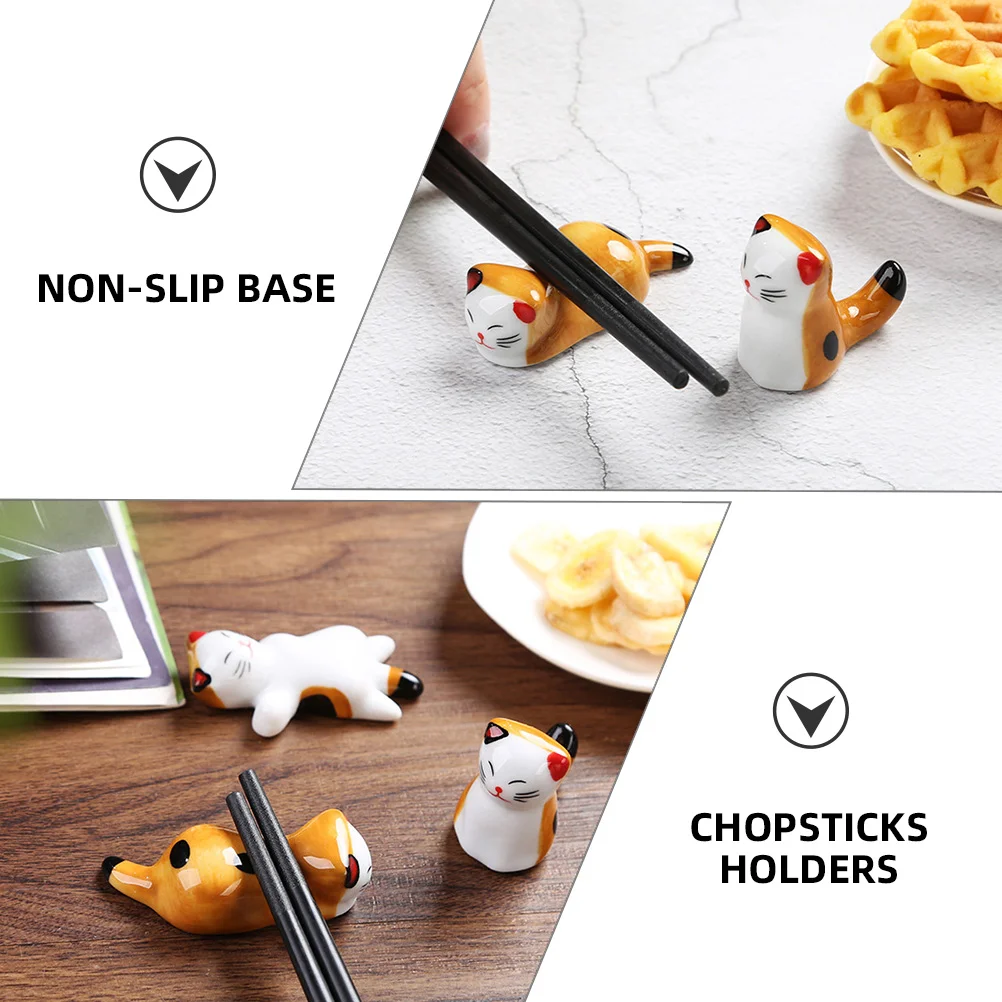 6pcs Cat Shape Ceramic Chopsticks Rack Holder Dining Room Ceramic Chopsticks Rest