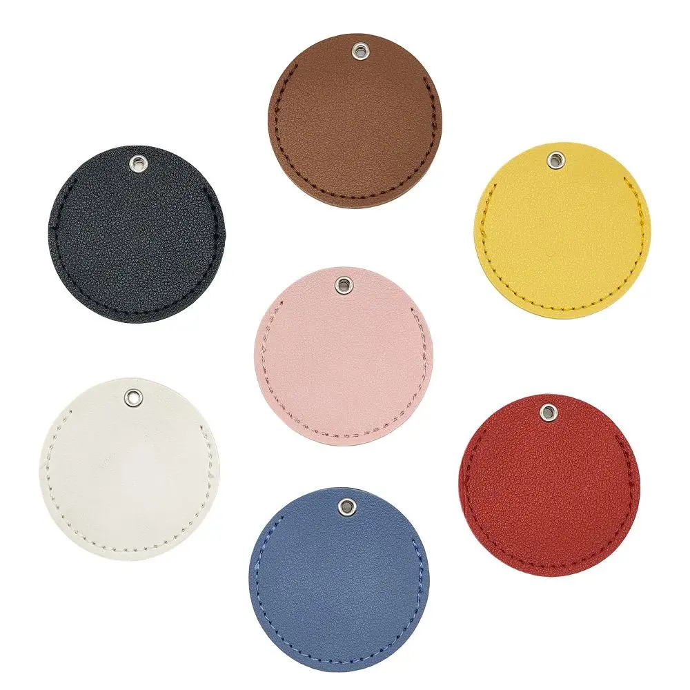 Simple Round Case Key Chain Creative Portable Card Protective Cover Key Ring Anti-lost PU Leather Access Control Card Cover