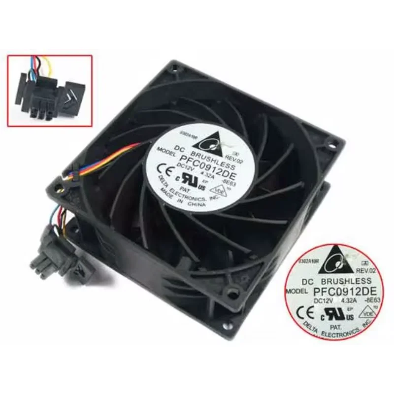 Delta Electronics PFC0912DE 8E63 DC 12V 4.32A 90x90x38mm 4-wire Server Cooling Fan