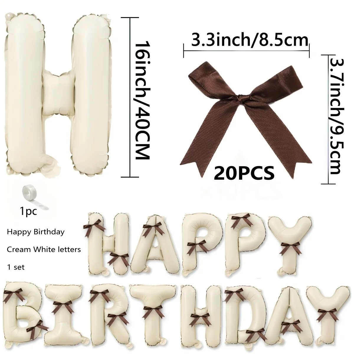 22Pcs Birthday Party Decoration 16inch Milky White Aluminum Film Balloons And Bows Suitable For Birthday Party Decoration