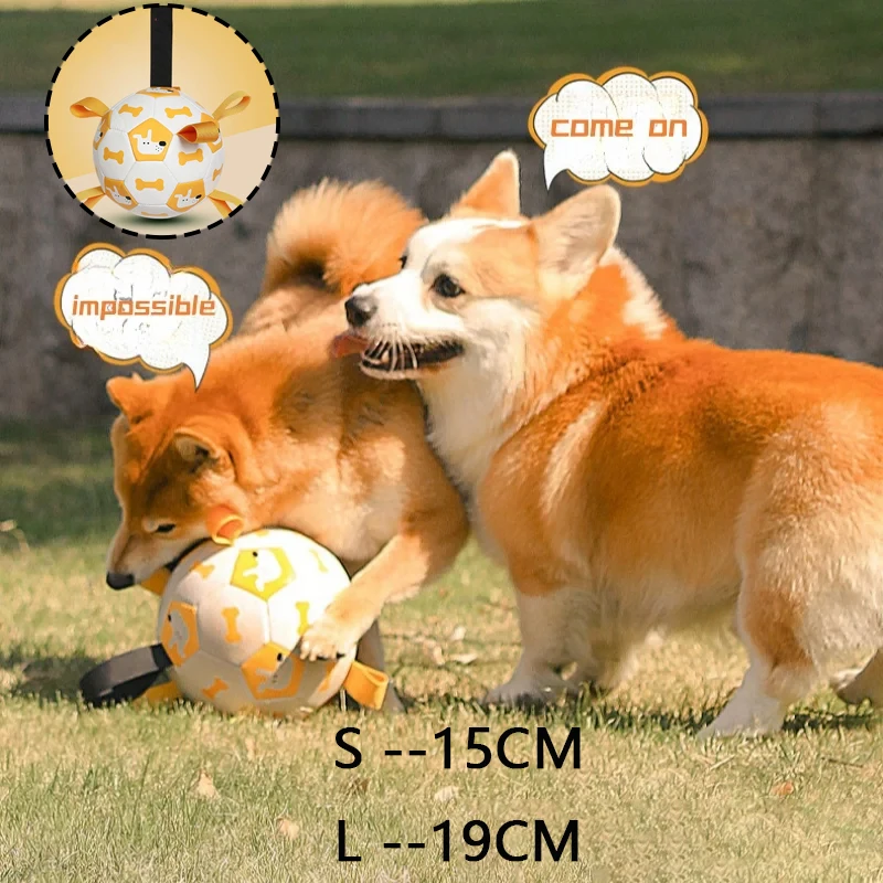 

19cm 15cm Interactive Pet Football Toys With Grab Tabs Dog Bite Chew Balls Pets Accessories Puppy Outdoor Training Soccer