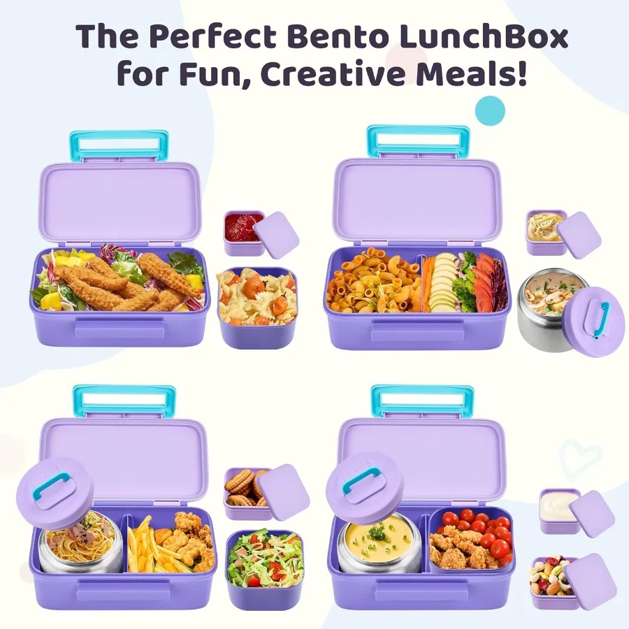 Insulated Thermo Leakproof Bento Box with 8oz Food Jar and 2Compartment Container for Ideal for Back to School Lunches Perfect