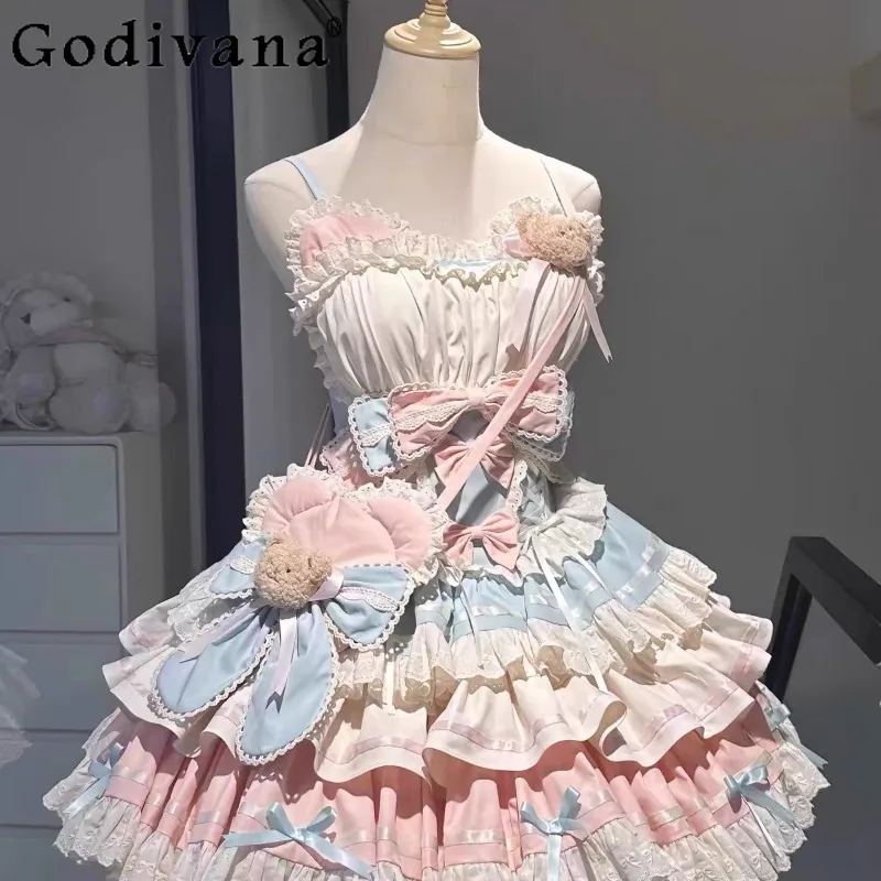 

Lolita Princess Puffy Dress for Women Cute Sweet Pure Desire Birthday Dress Girls Summer High Waist Bow Design Dress