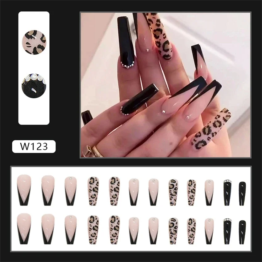 

24Pcs/Set Long Ballet Design Press on Nails Art Handmade Stick Acrylic Wearing False Nails Removable Full Cover Fake Nail Tips