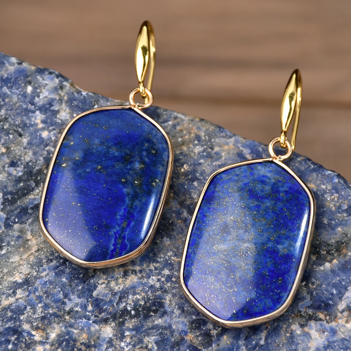Natural Stone Lapis Round Water Droplet Dangle Earrings Bohemian Wome\'s Delicate Trendy Banquet Party Handmade Jewelry