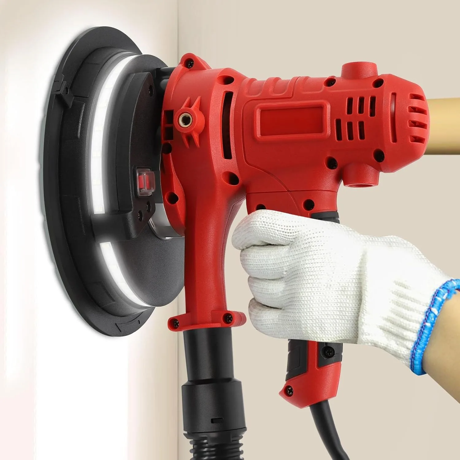 Handheld Dustless Drywall and Plaster Sander 220V 1200W Copper Armature 1200-2500RPM Variable Speed Control Switch Lock Feature