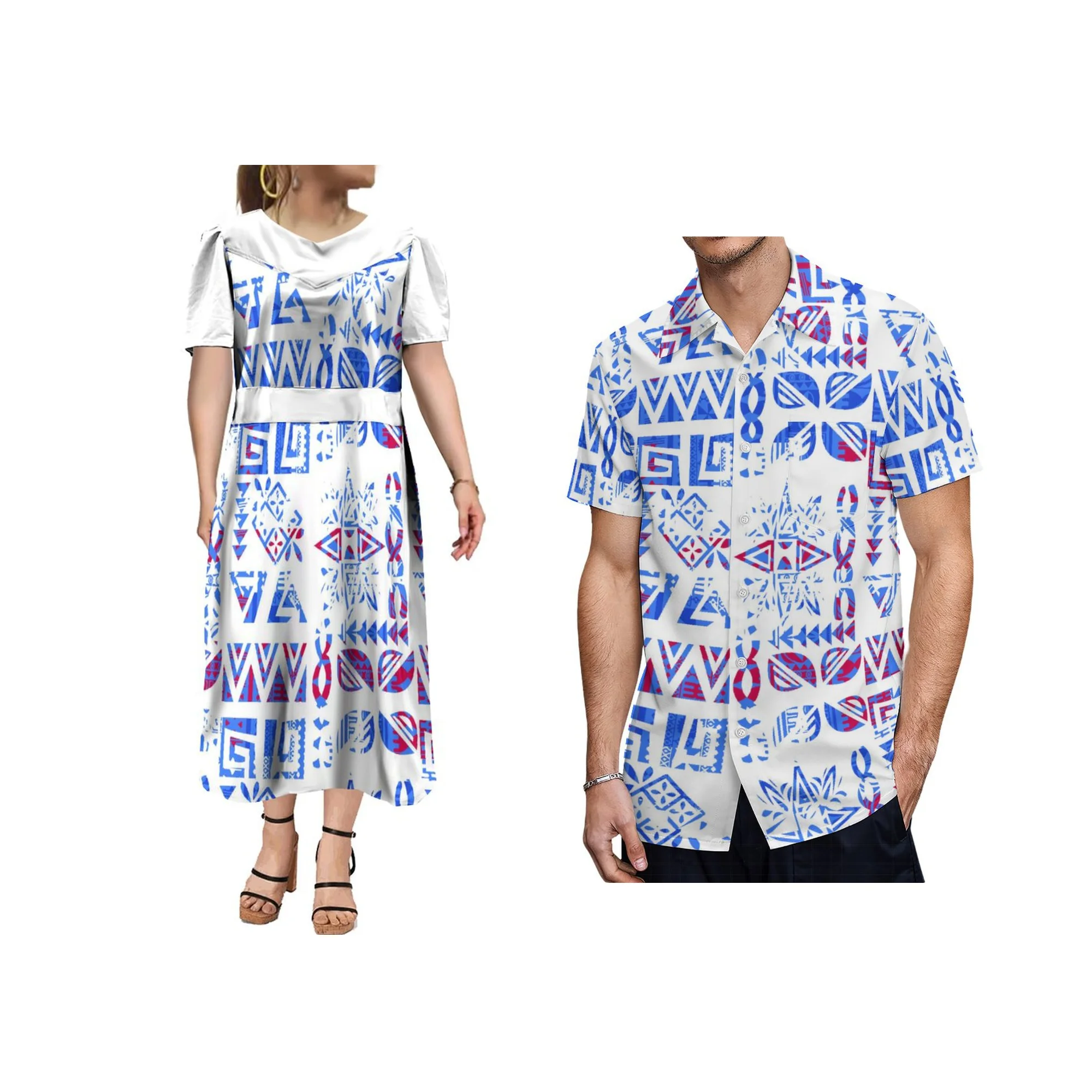 Custom  Polynesian Tribal Print V Neck Micronesian  Large Size Women  Short Sleeve Casual Dresses