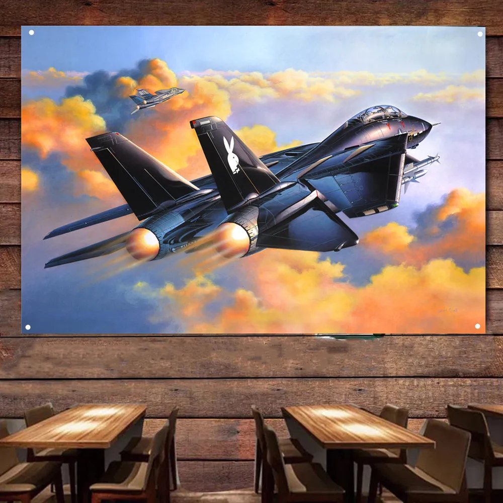 F-14B Tomcat Fighter Jet Flag Hanging Banners U.S. Air Force Aviation Military Art Poster Wall Art Tapestry Home Decor Painting