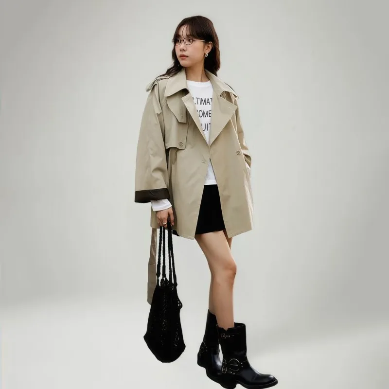 حزام الخصر طية صدر السترة متوسطة وطويلة خندق معطف المرأة معطف الخريف اضافية كبيرة الحجم فضفاضة ورقيقة معطف رائعة وبسيطة