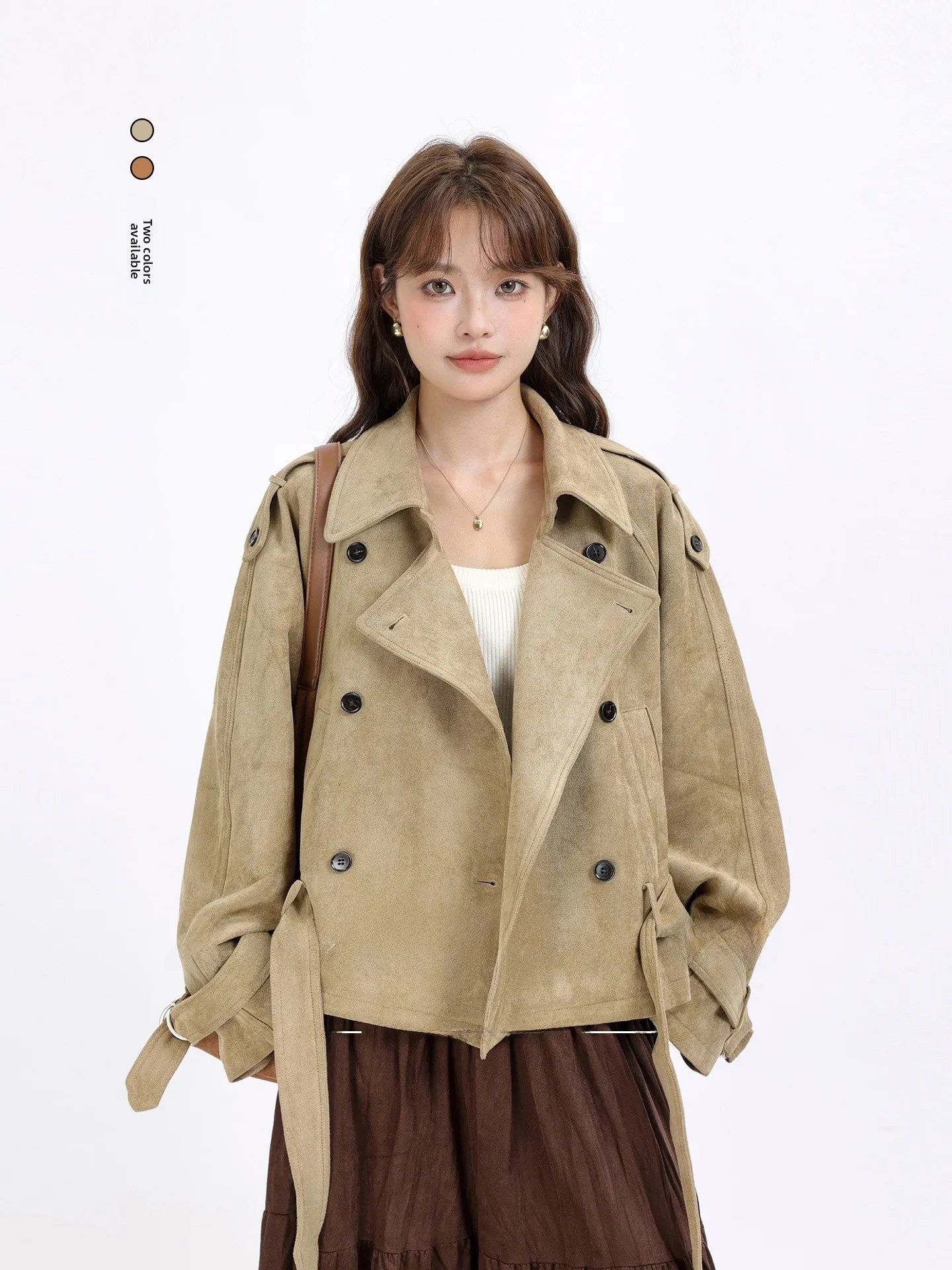 

Цветная замшевая куртка 2025: Новинка осенне-зимнего сезона, корейский стиль, приталенный крой, женское короткое пальто, винтажный эффект, стройнящий силуэт