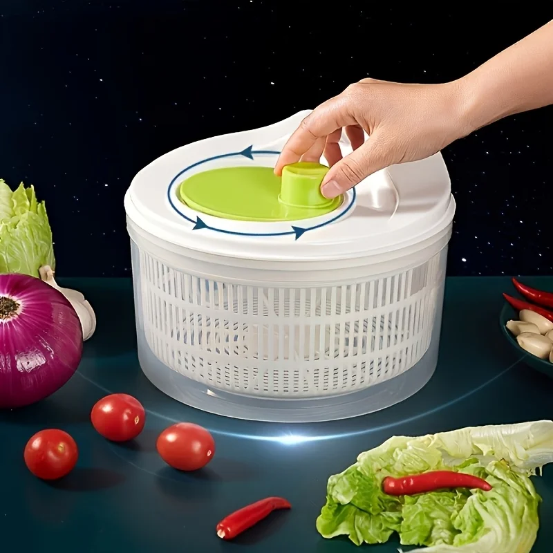 Multifunktionaler manueller Salatschleuder – Haushalts-Gemüsewaschmaschine und -trockner, schneller Obst-Abtropfkorb für den Küchengebrauch – Detail 1