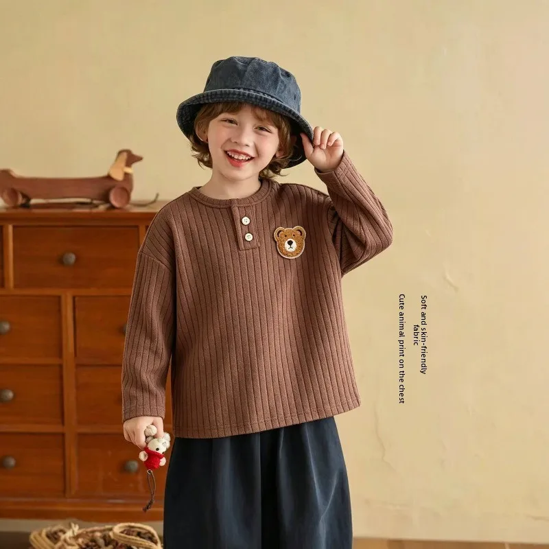 1-8Y Baby Knitted Shirt Spring Autumn Wear Clothes Children's Round Neck Base Shirt Long Sleeve Boys Girls Baby Versatile Tops