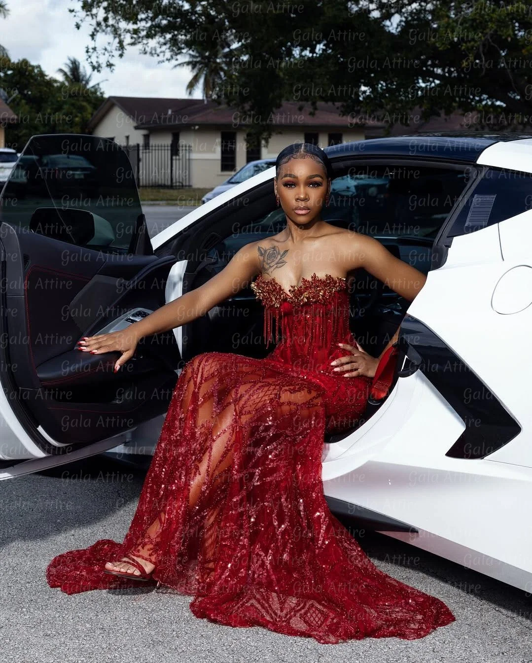 Dark Red Sequins Prom Dresse With Head Cover Luxury 2026 For Blackgirls Beaded Evening Dress Gown Formal Occasion Customized view 3