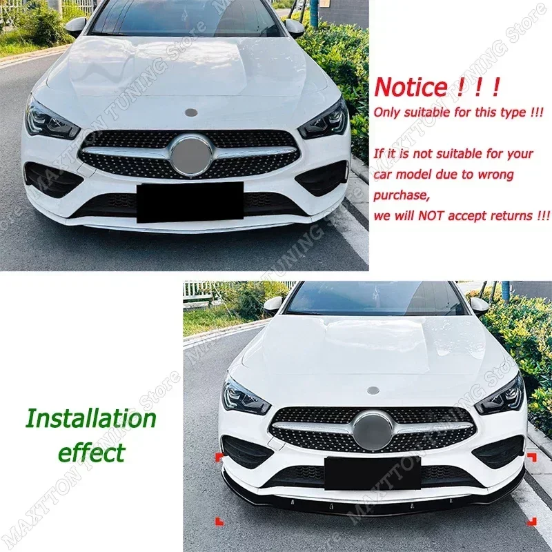 For Mercedes Benz CLA Class C118 X118 AMG Pre-Lci 2020-2022 2023 Gloss Black ABS Car Front Bumper Lip Spoiler Body Kit Tuning