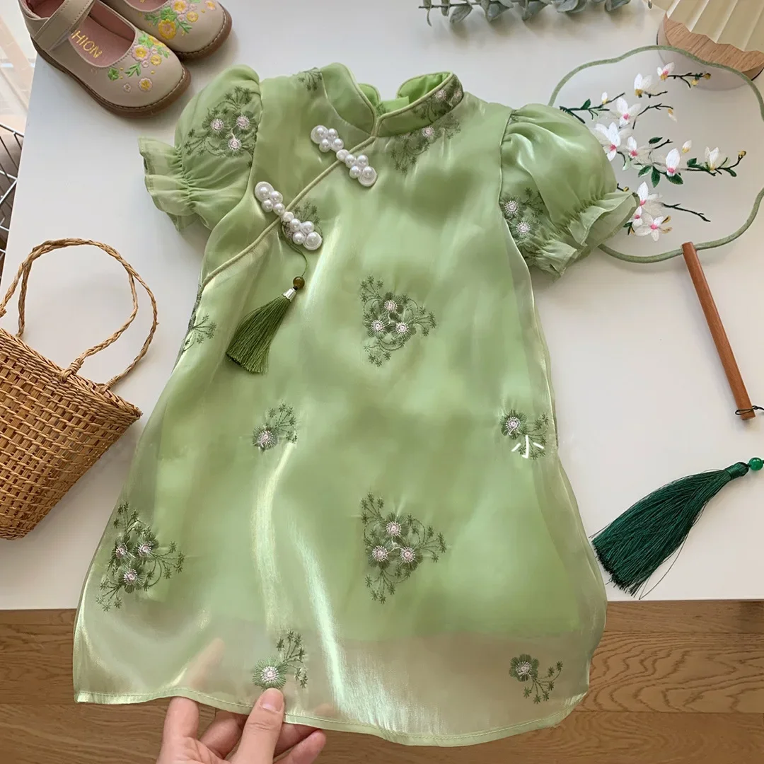 

Summer Girls Dresses Children's Cheongsam DressHigh Quality Children's Wear Chinese Style Girls Wedding Princess Dress New