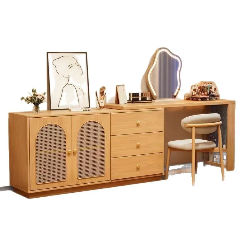 

Medieval style bedroom desk cabinet integrated complete set of furniture small apartment retractable dresser stool corner chest