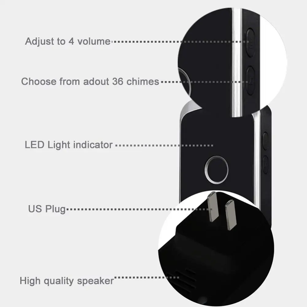 1PCS Wireless Doorbell 36 Chimes Door Ring 100-240V 300M Range IP44 Waterproof EU UK US Plug Receiver Door Bell