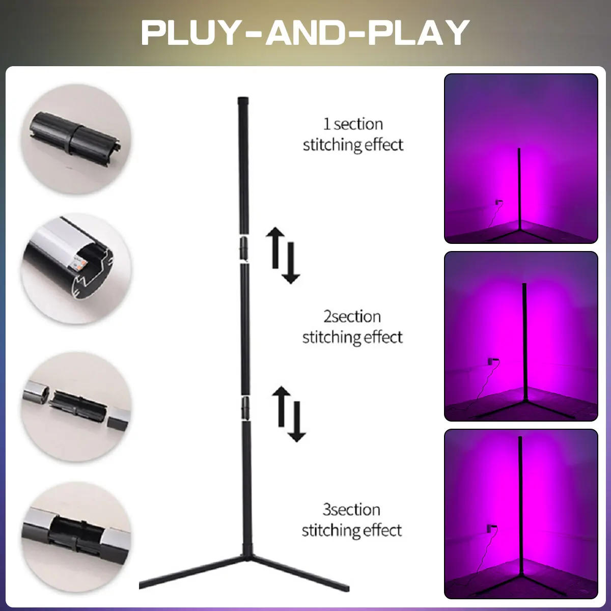 LED Corner Floor Lamp for Living Room Lit Lamp RGB Color Changing Modern Mood Lights APP and Remote Control Music Sync Light Bar