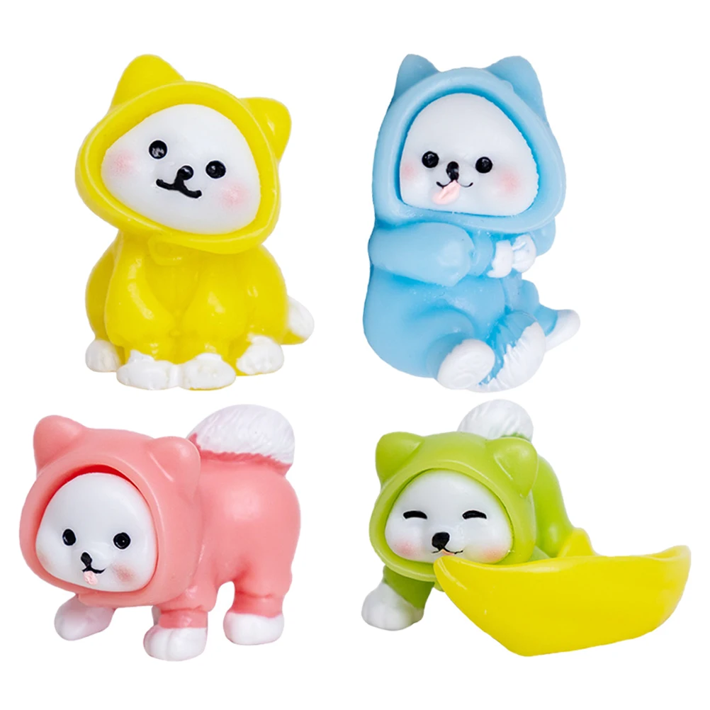 4 Pcs Raincoat Puppy Decorations Resin Dog Statue Figurines Statues Ornament Mini Ornaments Figures