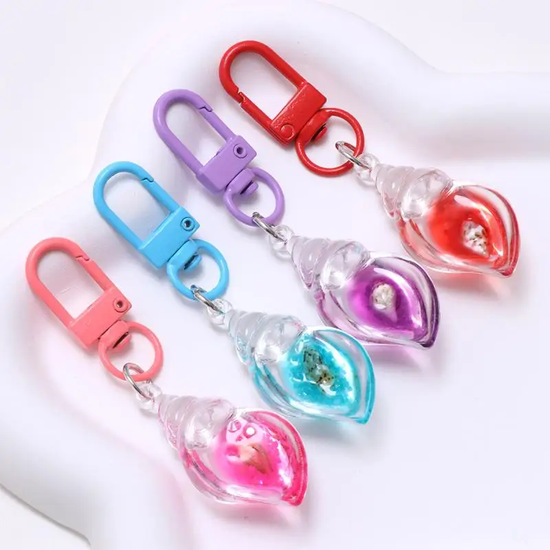 2Pcs Colorful Conch Keychain Floating Oil Element Acrylic Pendant Ideal for Sea Life Enthusiasts