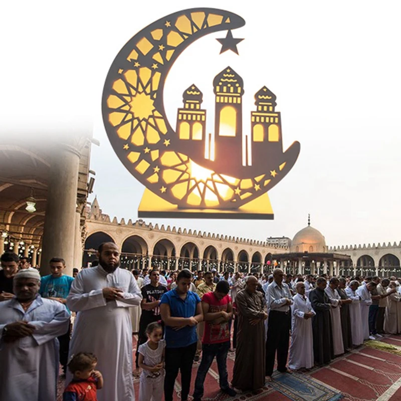 Деревянные поделки Орнамент Лампа Фестиваль Ближнего Востока Ид Декоративная лампа Луна Светодиодные декоративные лампы, C Простота в использовании