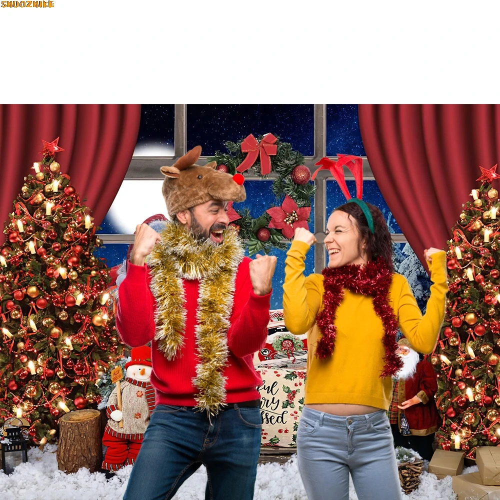

Christmas Photography Backdrops Winter Window Fireplace Xmas Santa Gifts Trees Home Party Decor Portrait Photo Background