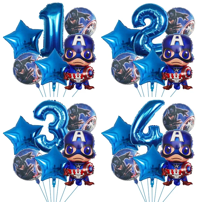 7Pcs Superhero Avengers Captain America Balloon Set 32in Number Foil Balloons for Boy Birthday Party Decor Baby Shower Supplies